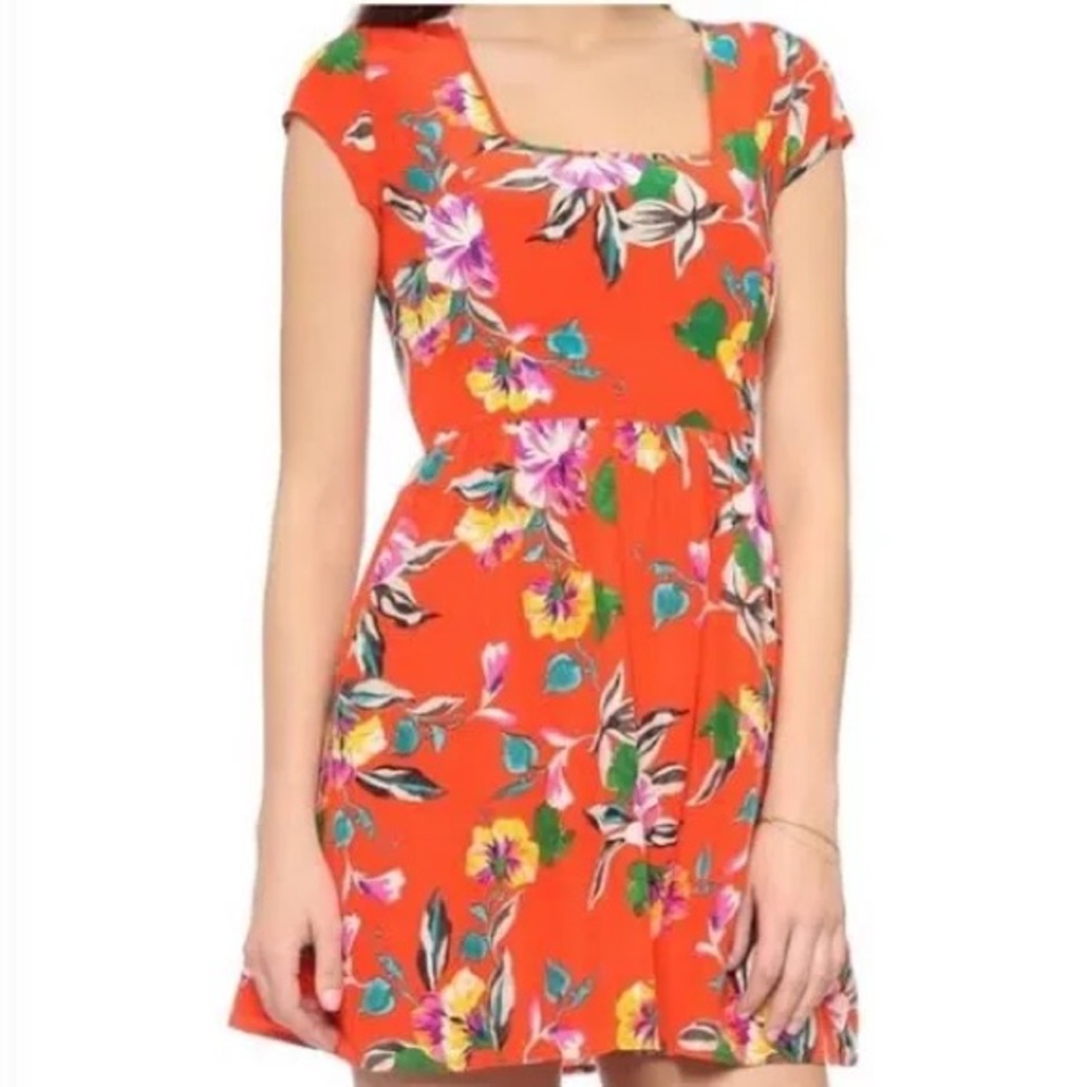 Yumi Kim orange silk tropical floral dress size small